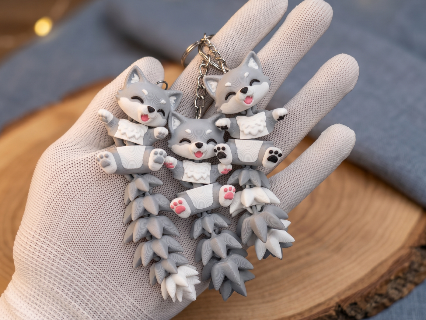 Fluffy Tail Cute Flexi Wolf - Toy / Keychain