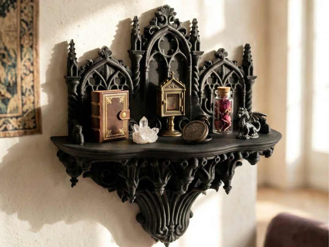 Gothic Wall Shelf - Cathedral Curios Display